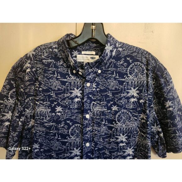 M24 Old Navy classic slim fit button shirt, navy circus carnival print Men's L - Picture 4 of 9